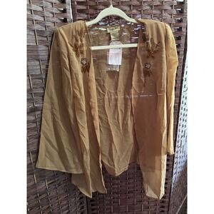 Midnight Velvet‎ Gold Beaded Embellished Sheer Shrug Evening chiffon L Whimsy c